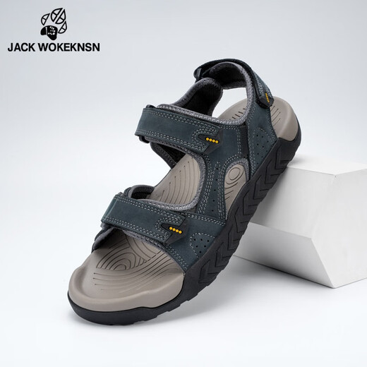 JACK WOKEKNSN Wolf Claw Cloud Sandals Men's 2025 New Summer Outerwear Anti-Slip Dad Sandals Men's Thick-soled Genuine Leather Wading Sand Dark Gray Counter Genuine 43