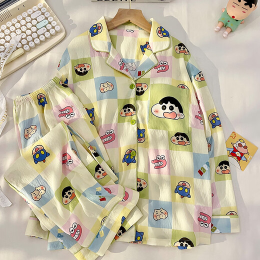 
He Yangyu 2025 new crayon Shin-chan cartoon Japanese pajamas for women in spring and autumn cloud cotton thin long sleeve autumn and winter home clothes 11303 women's model [cloud cotton] long sleeves + long trousers XL women [suggested weight 120-135Jin [Jin equals 0.5 kg]]