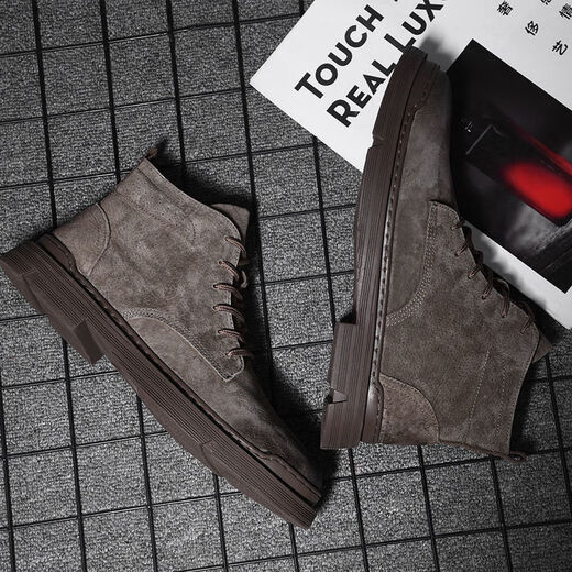 回力君马丁靴男真皮中帮男靴子厚底工装靴男耐脏英伦沙漠靴男断码男鞋子 0889卡其色 40 标准皮鞋尺码