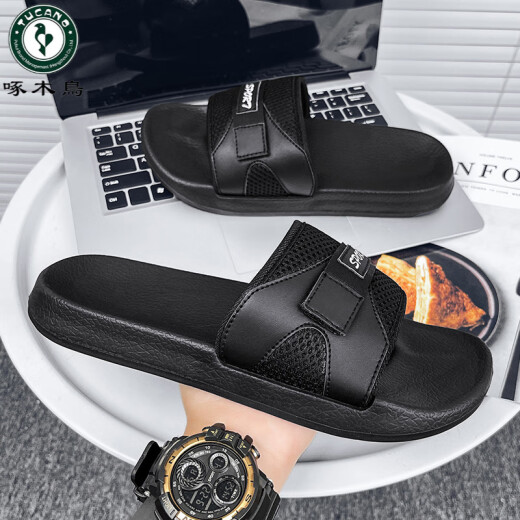 Zapatillas para hombres de carpintería para ropa de verano para nuevo sándwich de playa de casa no deslizante y anti-dolores de gran tamaño de gran tamaño y anti-odor 9712 negro 40-41