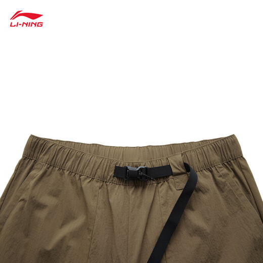 李宁（LI-NING）防泼水运动长裤男子夏季新款透气复古宽松阔腿工装裤运动裤子 柚木棕-3 2XL