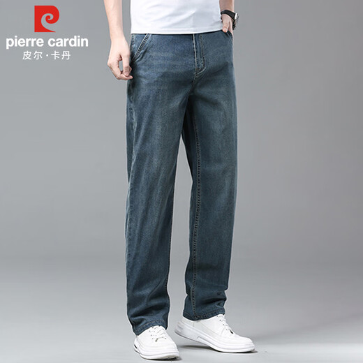 Pierre Cardin Jeans Summer de verano Pantalones rectos delgados para hombres Pantalones casuales para hombres Ropa de hombres de alta gama azul retro 32
