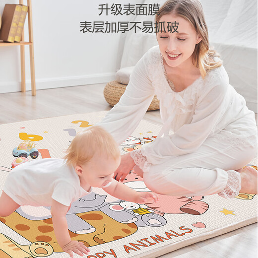 宝宝爬行垫无味家用加厚客厅地垫婴儿爬爬垫儿童泡沫垫子 快乐动物+轨道游乐场/3C认证 私人订制2CM【详询客服】