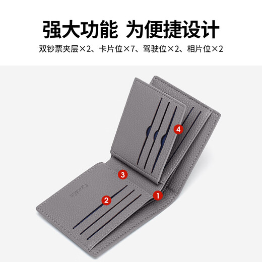 Cnoles wallet men's short multi-function leather wallet card bag multiple card coin wallet birthday gift for boyfriend husband Dream gray