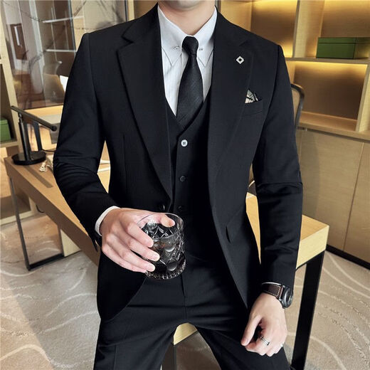 FOSEKI high-end luxury brand men's suit suit men's slim fit business groom Korean style handsome formal jacket wedding dark gray (suit plus trousers) 2XL 140-160Jin Jin is equal to 0.5 kg