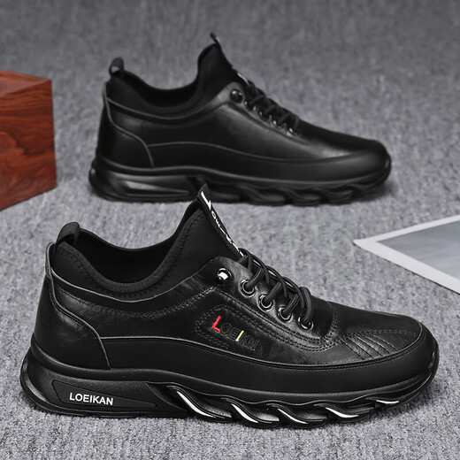 Qiaochao summer large-size men's shoes outdoor mountaineering leather non-slip sports shoes casual men's work labor protection work trendy shoes XP-AC3881 black leather 41