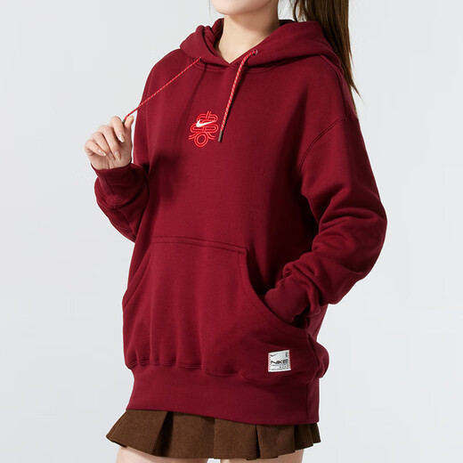 耐克（NIKE）女装上衣 2025春季新款运动服跑步休闲连帽针织衫宽松卫衣套头衫 HV8461-677/红色新年款 M (160/84A)