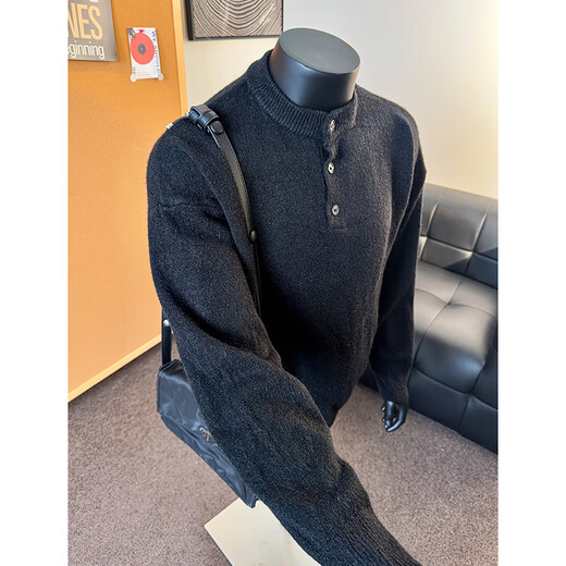 She Manlai cleanfit Henry collar sweater men's 2024 autumn and winter new solid color American style inner pullover sweater men's light gray M