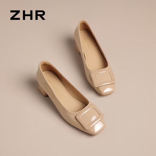 ZHR Single Schuhe Frauen Feste Farbspiegel Dicke Absatz Frauen Schuhe elegante intellektuelle flache Mund ein Fuß Pedaling Schuhe Frauen BL396 Milchtee 37