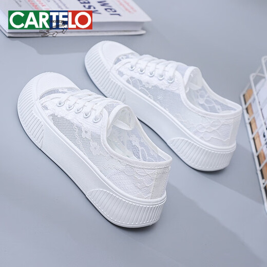 Cartelo 2025 Chaussures en maille neuves d'été Small Small White Women's Shoes Touvas Chaussures polyvalentes Sole épaisse chaussure de planche respirante 9902 noir 38