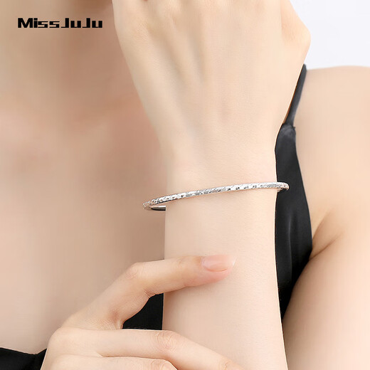 Miss JuJu pt950 platinum bracelet for women, platinum round bracelet, faceted plain ring stacked thin bracelet, inner diameter 58mm, weight 7.64g, width about 2.5mm