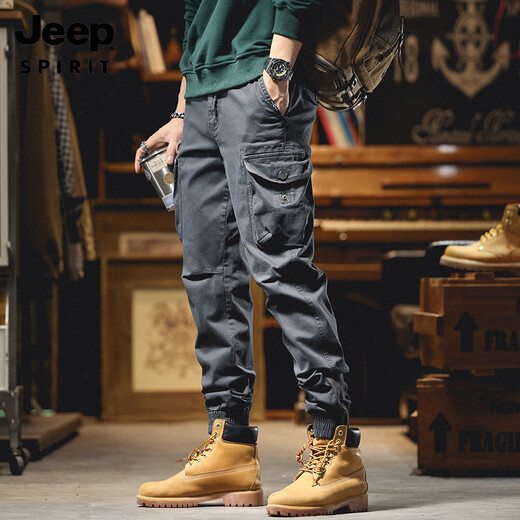 吉普（JEEP）美式高端纯棉工装裤男士春秋夏季运动休闲裤多口袋潮流束脚长裤子 卡其色679夏季 薄款 29 【建议110-118斤】