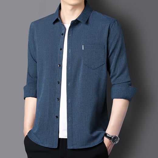 Zhixiang 2025 Camisa de algodón de primavera y otoño y línea de manga larga Camisa de solapa masculina La chaqueta superior de papá versátil e informal 9905 Prince Blue 3xl - sugerido 155/170Jin [Jin equivale a 0.5 kg]