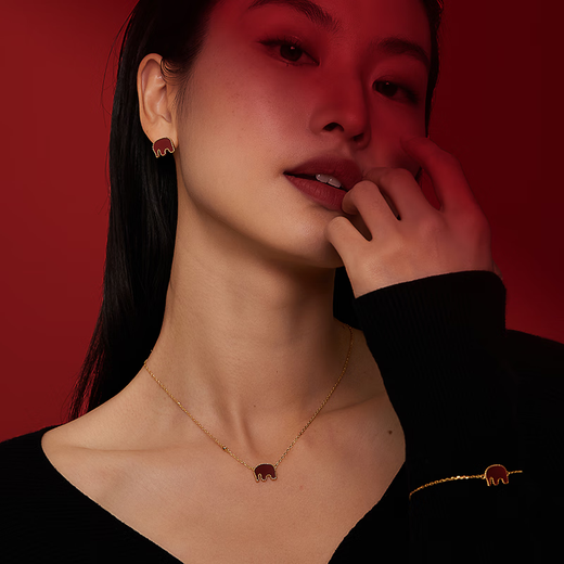 Mu Qian ONONESOWN baby elephant necklace 925 silver plated 18k gold red agate pendant New Year girlfriend gift gold/red agate