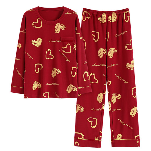Catman Snake Year Pajamas Primavera y otoño Cotton Pure Manga larga 100% Cotton Home Traje Invierno Rojo Año de la nación Set 9226 XL (peso sugerido 110-140Jin [Jin es igual a 0,5 kg])