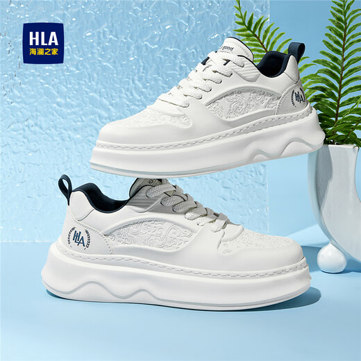 HaiLan Home HLA men's shoes trendy embossed heightened casual shoes versatile thick sole shoes HAABXM1EAP039 white and blue 42