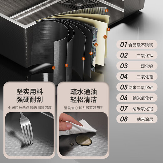 Jiumu Sink Nano Gun Gray SUS304 Thickened Stainless Steel Vegetable Basin Kitchen Handmade Large Single Tank Household Dishwasher Pot Lower Left Water Pull Set + Soap Liquid + Water Cleaning Faucet 680mm*450mm