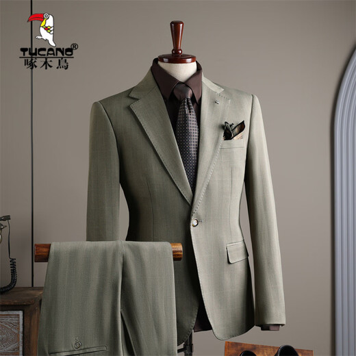 Woodpecker (TUCANO) Plaid Suit Men's Business Casual Banquet Wedding Dress Professional Formal Suit Men's Suit Host Gray Plaid (suit + trousers) XL 52 (125-138 Jin Jin equals 0.5 kg)