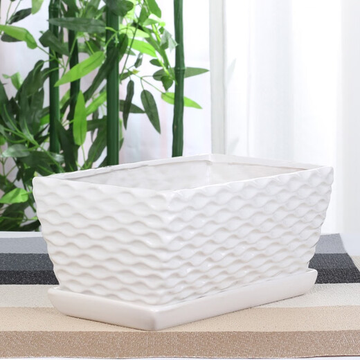 Ceramic flower pot creative rectangular household indoor simple succulent spider plant green ivy green plant viewing pot Rectangular 12108 brown flower separation tray Large