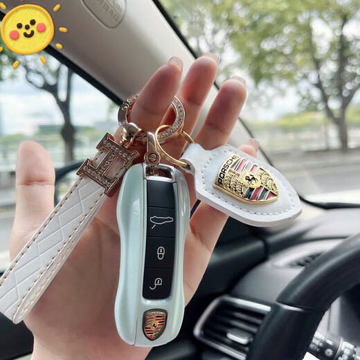 皇逐适用保时捷钥匙壳Macan卡宴911 新帕拉梅拉718taycan时尚粉壳套 新款冰晶蓝+定制同色眞皮挂00