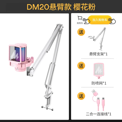 Maono computer microphone game live recording box microphone noise reduction usb mobile phone notebook radio microphone online class karaoke DM20 wired condenser microphone DM20 pink (cantilever model)