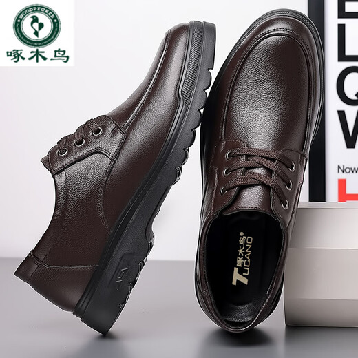 Woodpecker genuine leather casual leather shoes for men's soft bottom layer cowhide daddy's shoes black four seasons 6627 38