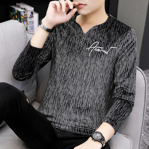 皮尔卡丹（pierre cardin）长袖T恤男秋季新款2025新款潮牌V领卫衣男装春秋款休闲打底衫潮 679卡其色 3XL 185