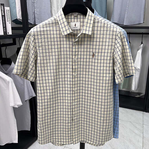CAR CLÁSICO 100% Pure Cotton Summer Nuevo hombre de manga corta Masca Business Casual Plaid Malyved Men's Shirt Middle-Eby y Young AN15271 Caki XL