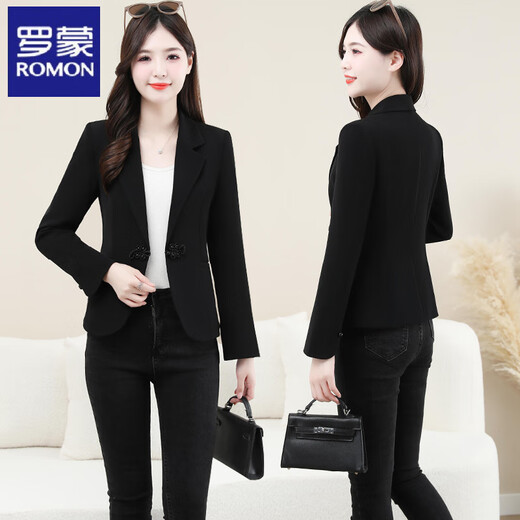 ROMON New Chinese Style Suit Jacket Women's Spring and Autumn New Fashion High-end Feminine Casual Professional Commuting Suit Top Burgundy 2XL Recommended 125-135 Jin Jin equals 0.5 kg