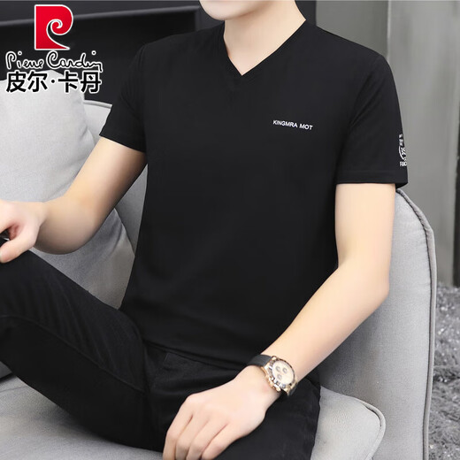 
Pier Cardin summer high-quality pure cotton short-sleeved T-shirt men's blouse v-neck trendy fashion new half-sleeved thin men's body shirt white Q693 M 90-100Jin [Jin equals 0.5 kg]