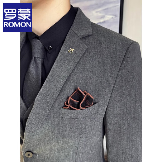 ROMON Groom wedding suit suit men's slim suit three-piece dress business casual British style professional formal wear 9889 medium gray three-piece suit [suit + vest + pants 54/2XL [135-150Jin [Jin equals 0.5 kg] wear]