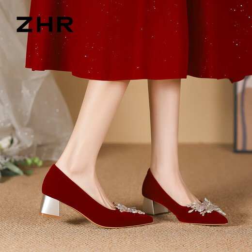 ZHR SOLO SOLO PARA MUJER SUDERA CHINA XIUHE Zapatos de boda Temperamento para la novia para mujeres Tacón grueso zapatos de mujer K312 Rojo 38