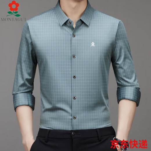 Mengtejiao Herren Mulberry Seide Langarmes Hemd im Frühling und Herbst mittleren Alters Vaters Casual Plaid Free Bügelhemd Männer 9928-Black M 165 Geeignet für 100-115jin [Jin entspricht 0,5 kg]