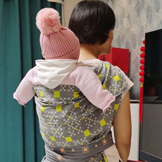 优恩蓓四季款四川老式棉布背巾后背式宝宝传统背带婴儿背袋背裙 柠檬方格 XXL