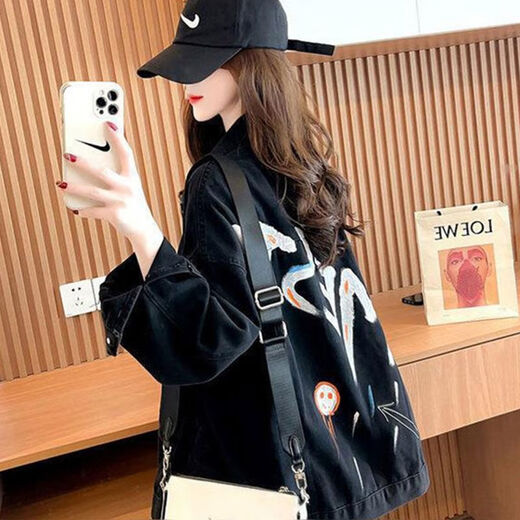 Sufulu Denim Jacke für Frauen koreanischer Stil Lose Studentin Denim Jacke Frühling und Herbst neuer Stil nach 00 großer Frauenjacke Trendy 9926# Bild Black S Vorgeschlagene 80-100jin [Jin gleich 0,5 kg]