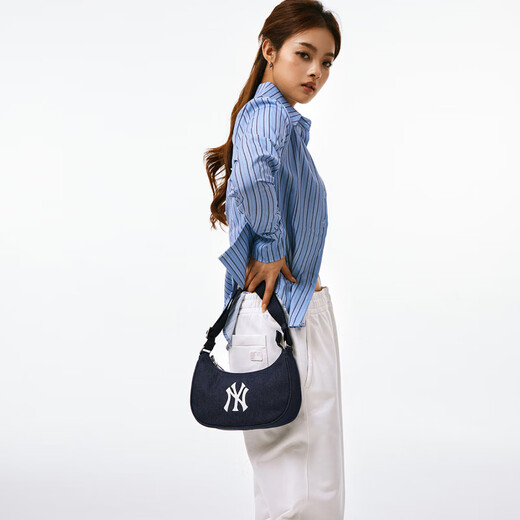 MLB纽约洋基队时尚休闲便携通勤牛仔布腋下包手提手拿包单肩包常规男 靛蓝色