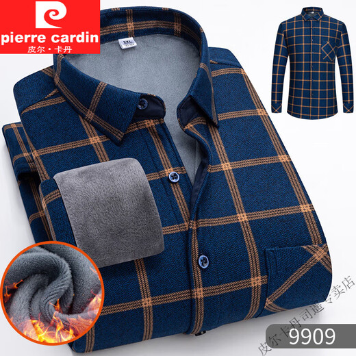 Pierre Cardin Herbst und Winter neues warmes Hemd für Männer und samt verdickte langärmelige Plaid-Hemd mit mittleren vielseitigen, vielseitigen Jacke mit mittleren Alter 9902 2xl 165