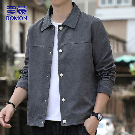 ROMON jacket men's autumn and winter suede jacket men's Korean style casual tops men's dark gray XL