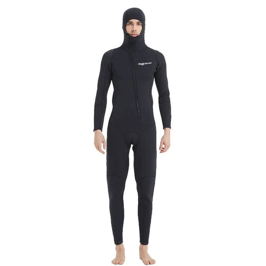 Tanbeiman winter swimming swimsuit cold-proof gelcoat 3MM hooded wetsuit one-piece thickened swimming long-sleeved surfing wetsuit swimming protection black hooded wetsuit + gloves + diving socks 2XL