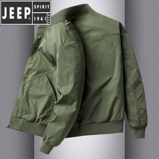 JEEP SPIRITJEEP春秋款男夹克美式休闲工装军旅式外套飞行棒球领中年男装户外 军绿色(加棉款) JEEP9226A M
