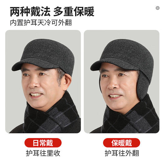 Hengyuanxiang Hut Winter Männer warme Mitte und ältere Wolle Flachhut plus Samt verdickte Ohrschutz alter Mann Baseballhut