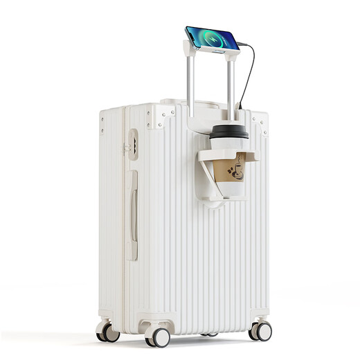 Vandia 26-inch suitcase multi-functional luggage trolley case student large capacity travel code box luggage cup holder white