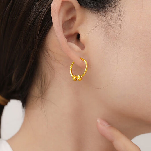 Pupan Shining Gold Bead Earrings Women's Transfer Earrings as a Gift for Mom and Girlfriend Shining Gold Bead Earrings 3.29g Collection Gift Box + Receipt + Certificate Quantity
