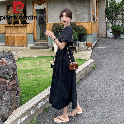 Pierre cardin style slim black dress for women in summer 2025 new Hepburn style small black dress exposed waist Platycodon French long skirt light brown [213-9923] 2XL 141-160Jin [Jin equals 0.5 kg]