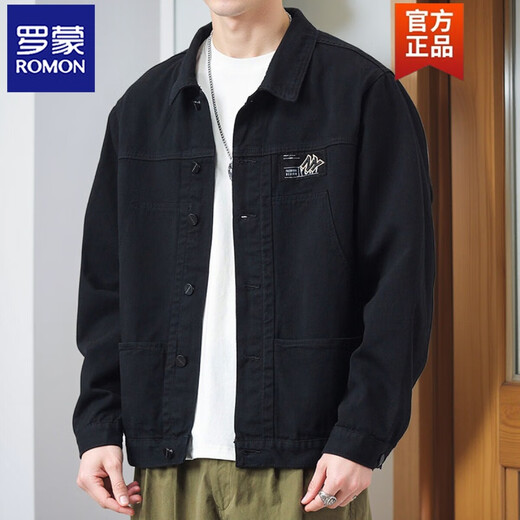 罗蒙（ROMON）外套男款春秋季2025新款衬衫翻领秋装男士工装夹克初秋褂子上衣服 【升级版】K12806黑色 2XL 【建议140-160斤】