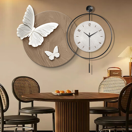 Little Painting Clock, Wasabi Wind, Schmetterlingswanduhr, Schwarz, Weiß und graues Restaurant Dekoration Malerei, High-End-Abstrakte Wohnzimmeruhr Hängende Wand VERSATILE ZP4877+ZP4878 [Schmetterlingsuhr Malerei] 28 Zoll Malerei 70*70+Uhr 70*70 Goldrahmen
