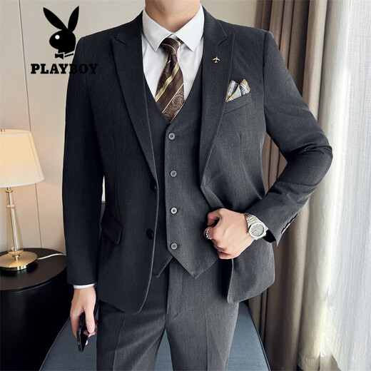 Playboy (Playboy) Casual und gutaussehender Anzug Herrenanzug mit Street Slim Fit großer Bräutigamanzug Herren Hochzeitskleid Britisch-Stil zweiteiler hellgrauer XL