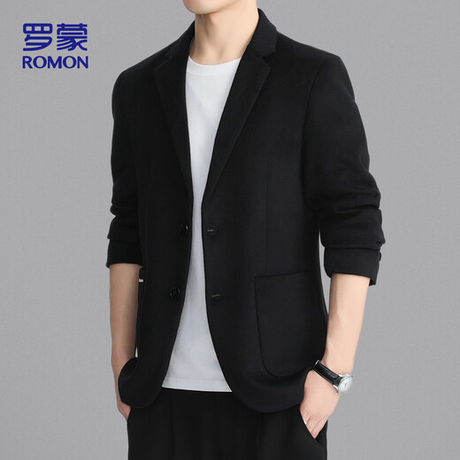 罗蒙（ROMON）羊毛呢西服男士春秋季商务休闲单西装大衣保暖外套男XF87黑色XL