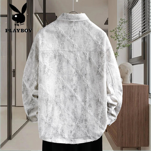 
Playboy (PLAYBOY) denim jacket for boys spring and autumn new style teenager shirt jacket for junior and senior high school students men's fashion top 16823 white L (100-115Jin [Jin equals about 0.5 kg])