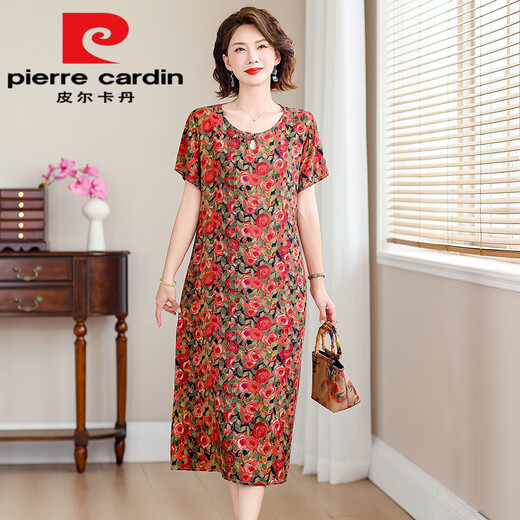 皮尔卡丹（pierre cardin）新款中年妈m妈装棉绸连衣裙女夏季中老年高端洋气阔太太人造棉裙 10号色  719#今年流行的轻奢品牌 3XL 建议125-140斤